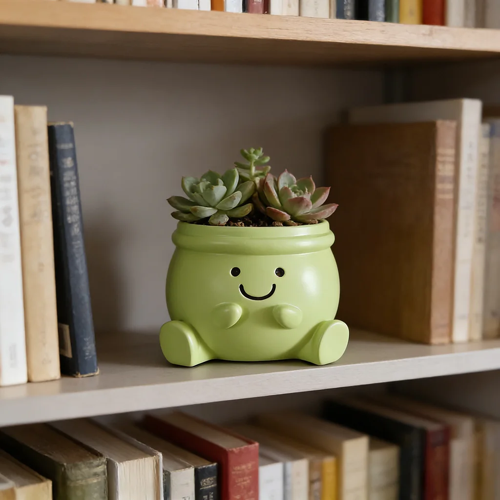 Legged succulent flowerpot plant rack cute green smiling ceramic flowerpot home office desk decoration JJ2690YD
