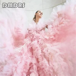 Pink Tulle Ball Gown Ruffle Asymmetry Colored Wedding Dress Artistic Outfit Gala Night Dress For Women Party Prom Evening Gown