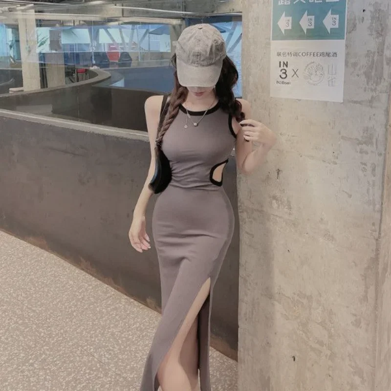 Sukienki Damskie Solidne Wydrążone Specjalne Urocze Wiosenne Damskie Seksowne Koreańskie Styl Proste Uniwersalne Wakacje Kreatywność Młode Nowość