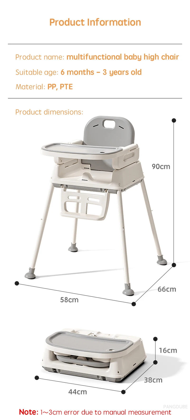 Umwandelbarer Babyhochstuhl 6 in 1, PANGDUBE Kleinkind-Sitzerhöhung, höhenverstellbarer, faltbarer Säuglingsernährungsstuhl mit Rollen – Detail 14