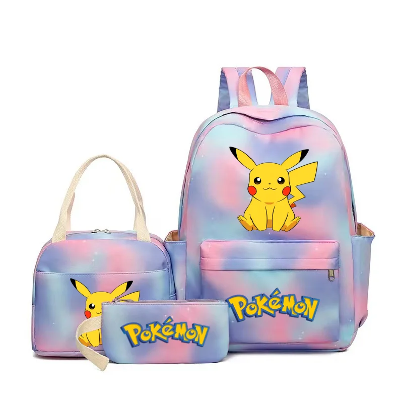 3 szt. Pikachu plecak długopis Lunch tęczowe torby Bookbags nastolatki tornistry podróżny plecak na laptopa dla dzieci