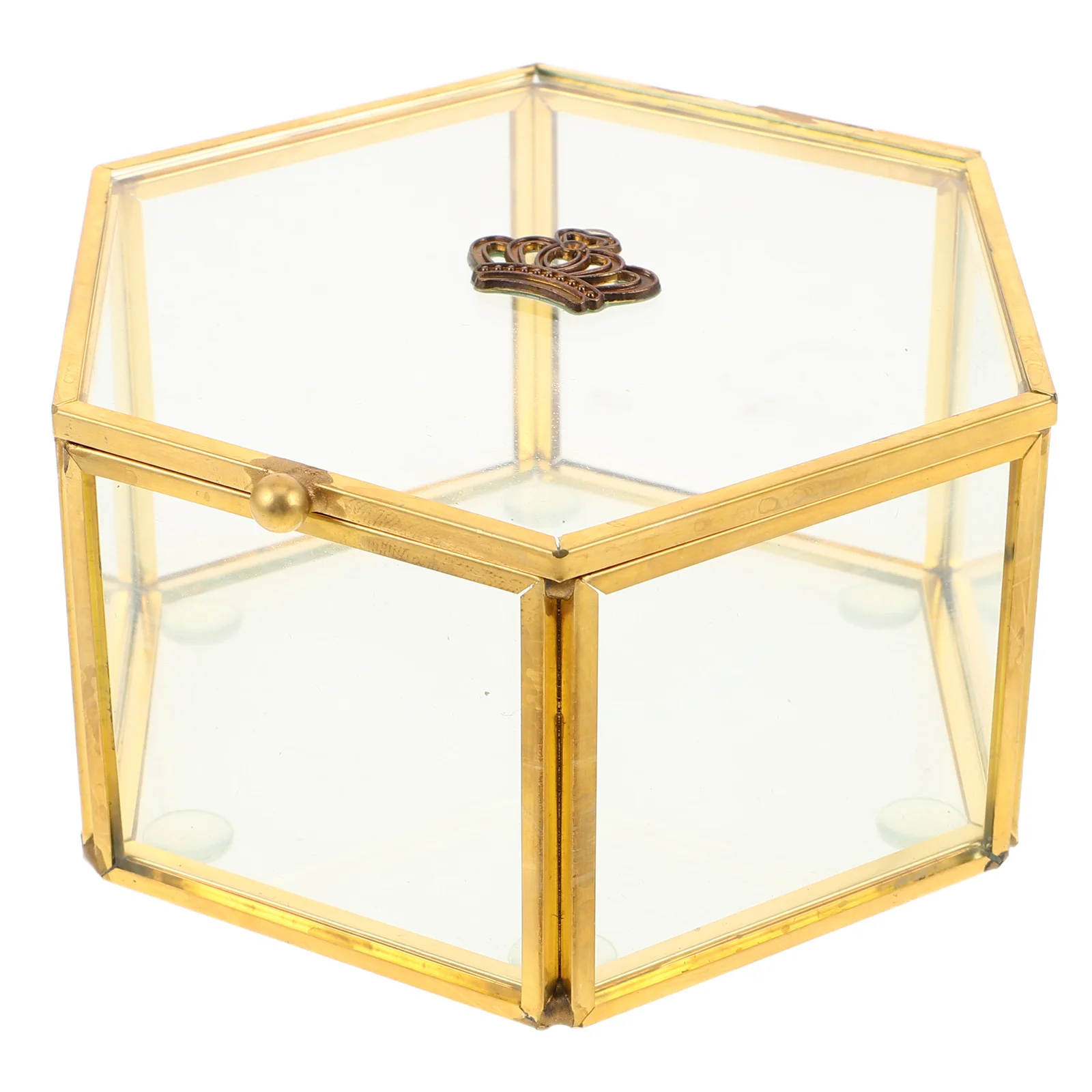 

Luxury Glass Jewelry Display Box with Copper Frame Transparent Lid Organizer for Necklaces Bracelets Girls Keepsake Storage Case