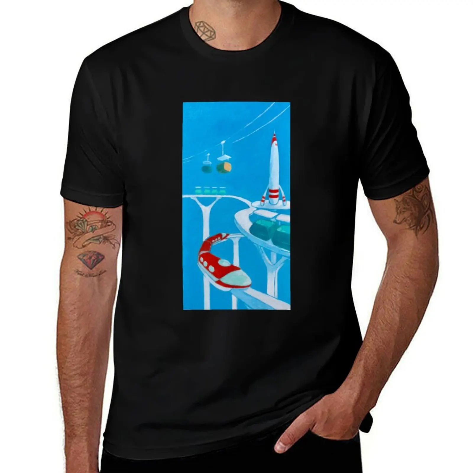 Transit of Tomorrow - Monorail, Rocket, Skyway T-Shirt Minimalist Casual Short Sleeve Top T-Shirt