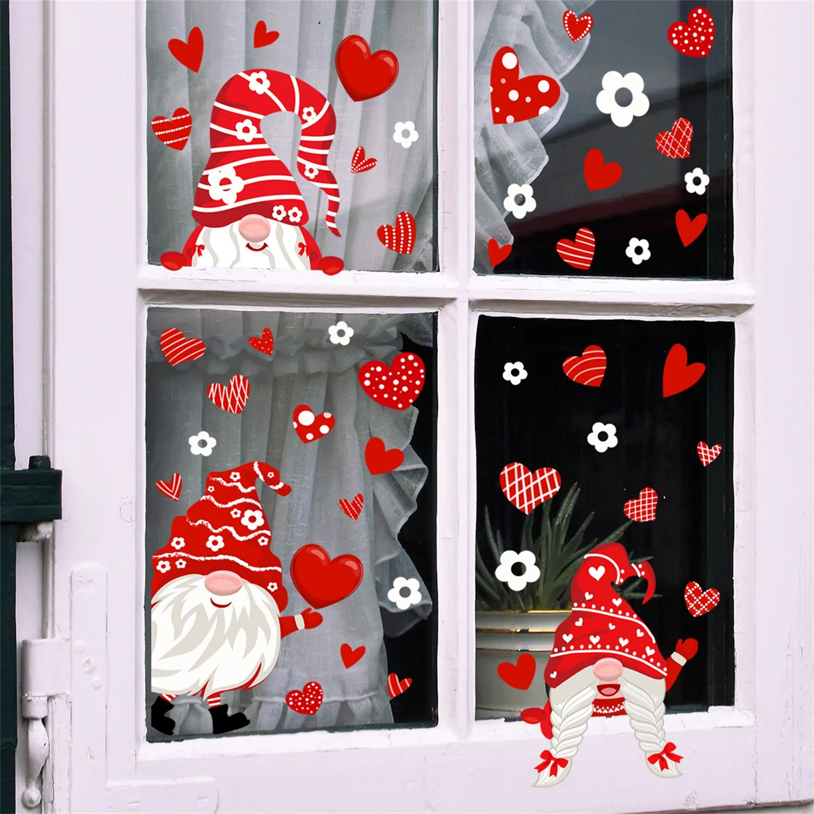 Valentine'S Day Red Window Clings Decorations Valentines Day Window Heart Decor Valentine Gnome Stickers  Decals