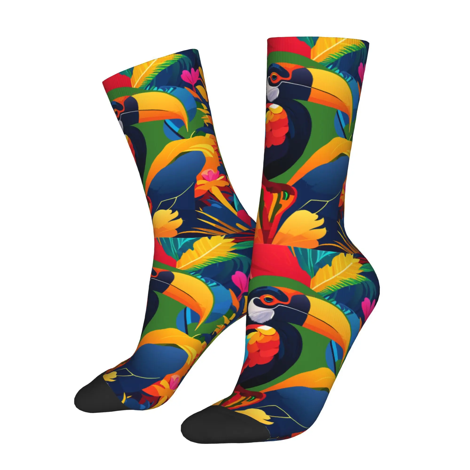 1pc Colorful Tropical Pattern with Toucan Bird  Printed Men's Socks Novelty Hip Hop Harajuku Pattern Crew Sock Casual Gift
