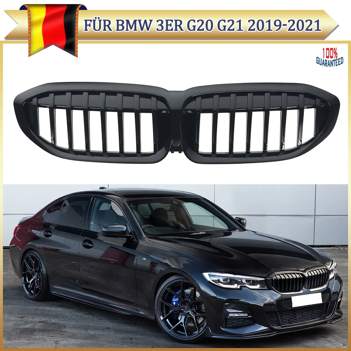 

Glossy Black Front Kidney Grille Single Slat For 2019-2022 BMW 3 Series G20 G21 G28 318i 320i 320d 330i 340i 340d Racing Grills