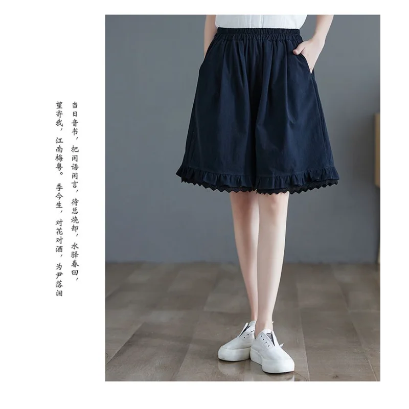 Pantaloncini a strati con volant tinta unita da donna Pantaloncini larghi comodi estivi casual in vita elastica