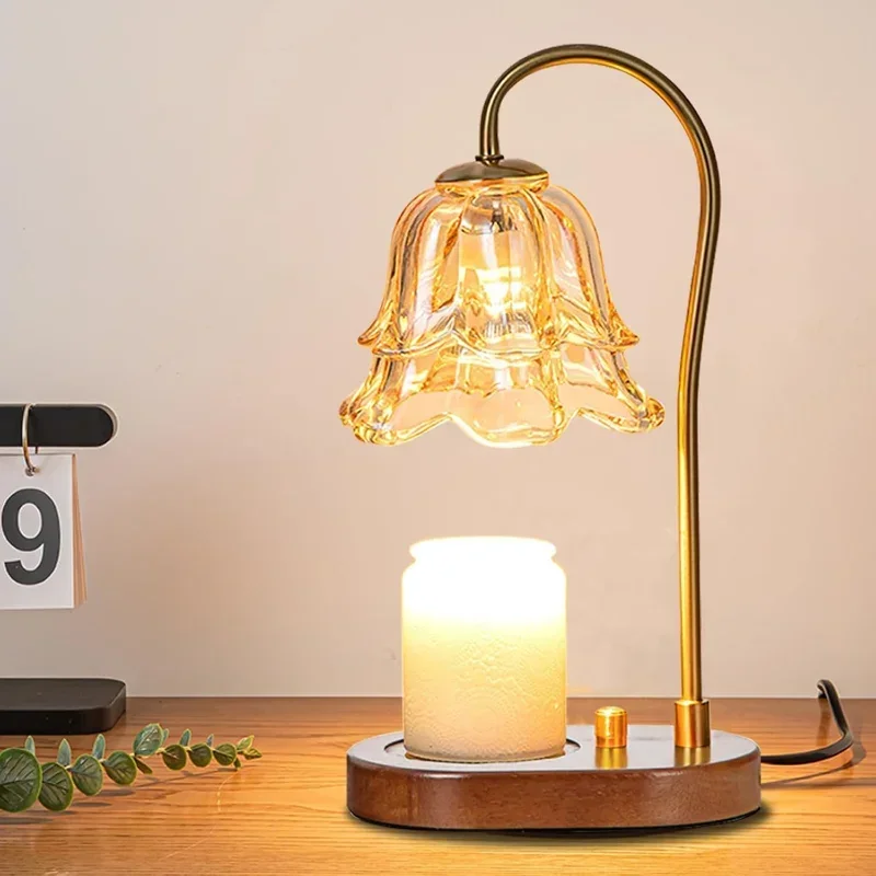 Electric Candle Warmer Lamp with Timmer Dimmer Night Table Lamp Glass Gold Modern Dimmable Desk Light Home Decor Christmas Gifts