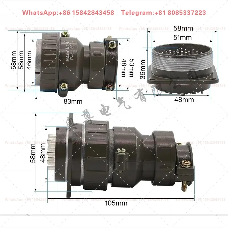 P48-20Pin Plug & Socket 26Pin P48K5Q P48K6Q Circular Connector 48mm Mounting Hole