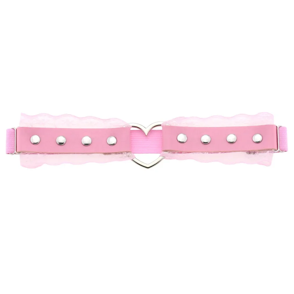 1pc Kawaii Women Heart Decor Contrast Lace Garter Belt Anime Heart Decor Thigh Garter Sweet Style Garter Belt For Women