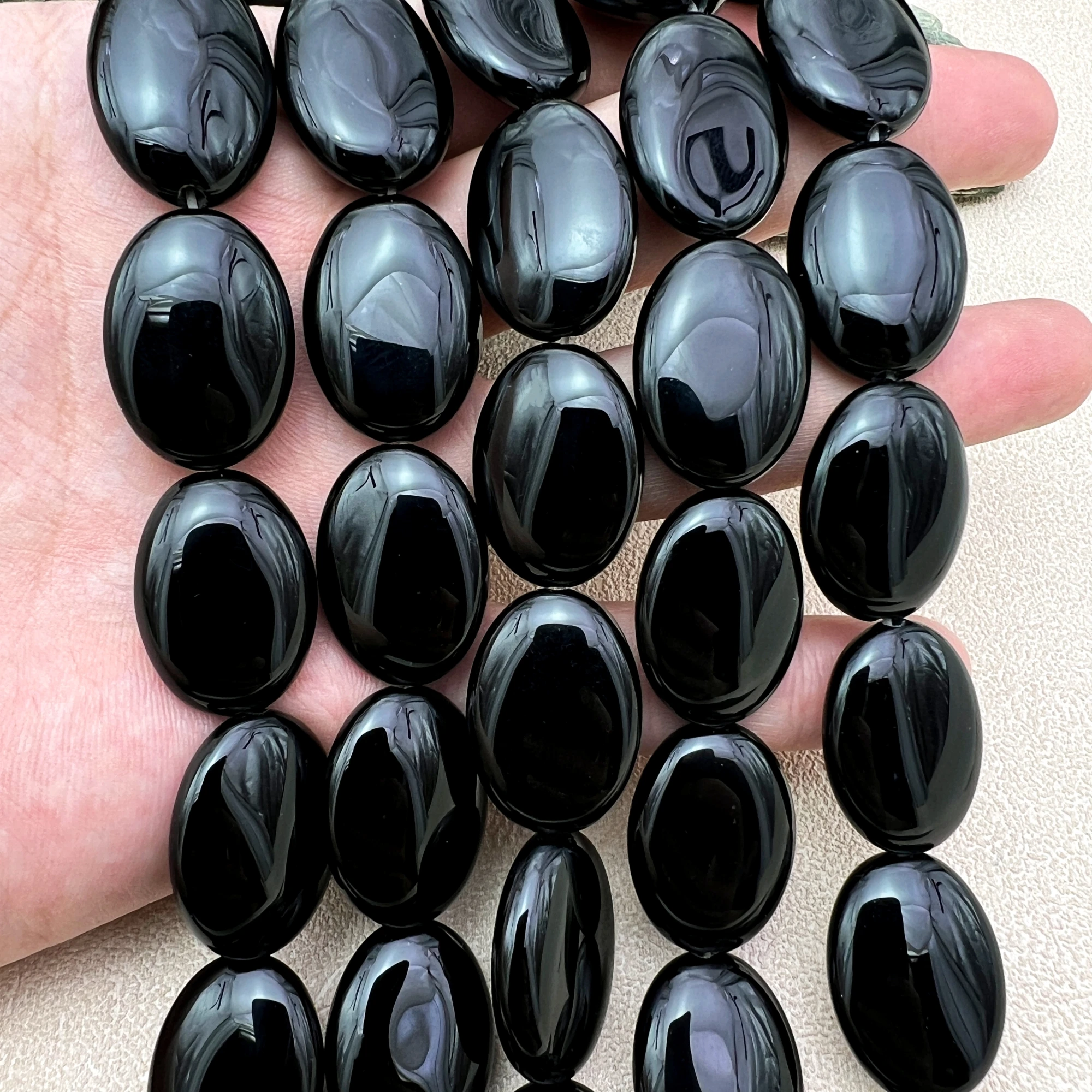 18x25MM 2 Strands Natural Stone Black Agates Oval Slice Beads For DIY Jewelry Making MY251036
