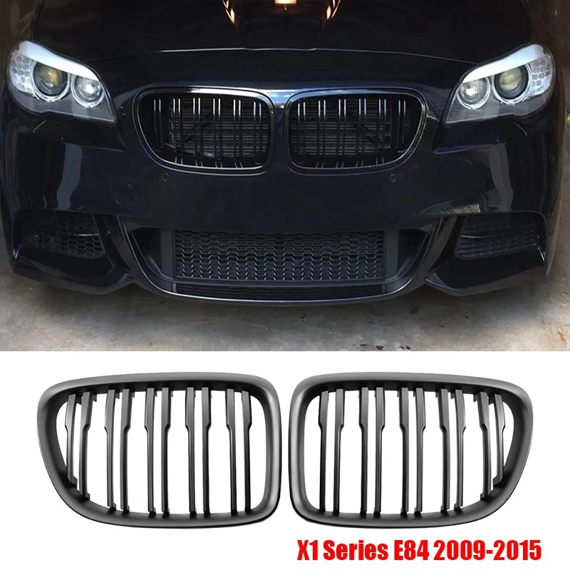 

Matte Black Front Hood Kidney Grille Sport Grill Replacement Dual Slat For-BMW E84 X1 4-Door 2009-2015