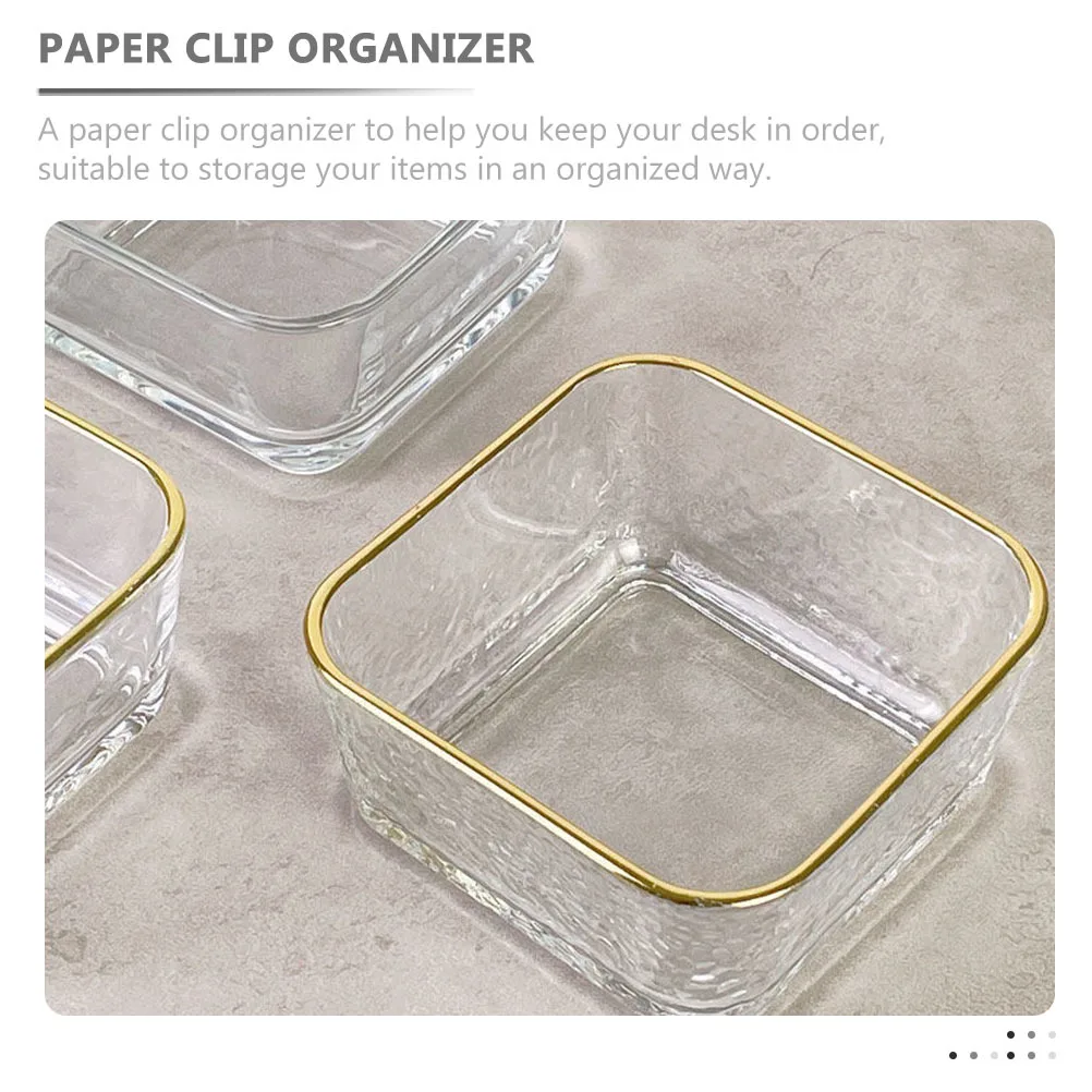 

Glass Paper Clip Organizer Desktop Storage Bowl Office Paperclip Holder Desk Accessory for Home Office School