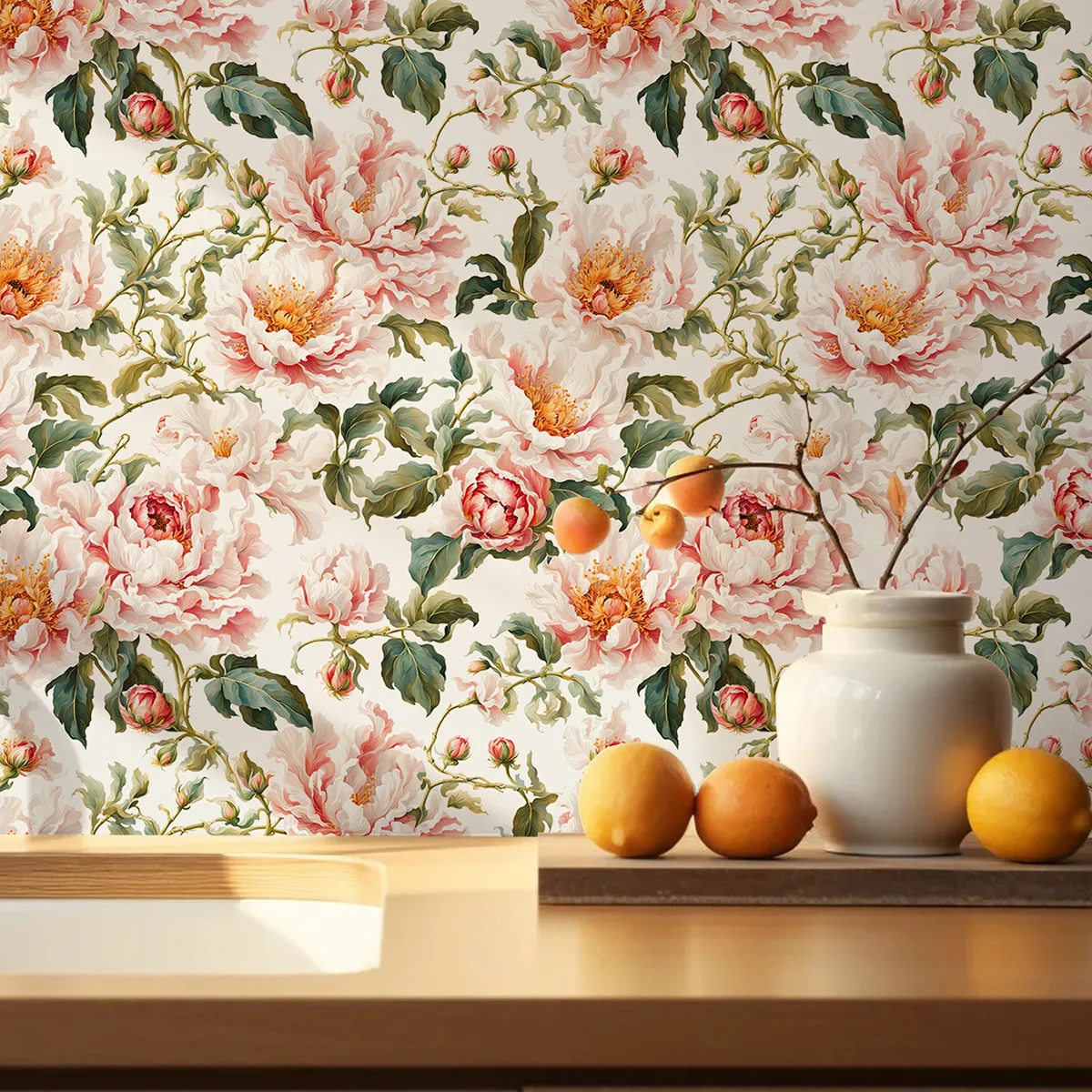 Floral Vinyl Wallpaper Peel And Stick Peony Flower Furniture Cabinet Sticker Self Adhesive Kitchen Bathroom Decor Wallpaper