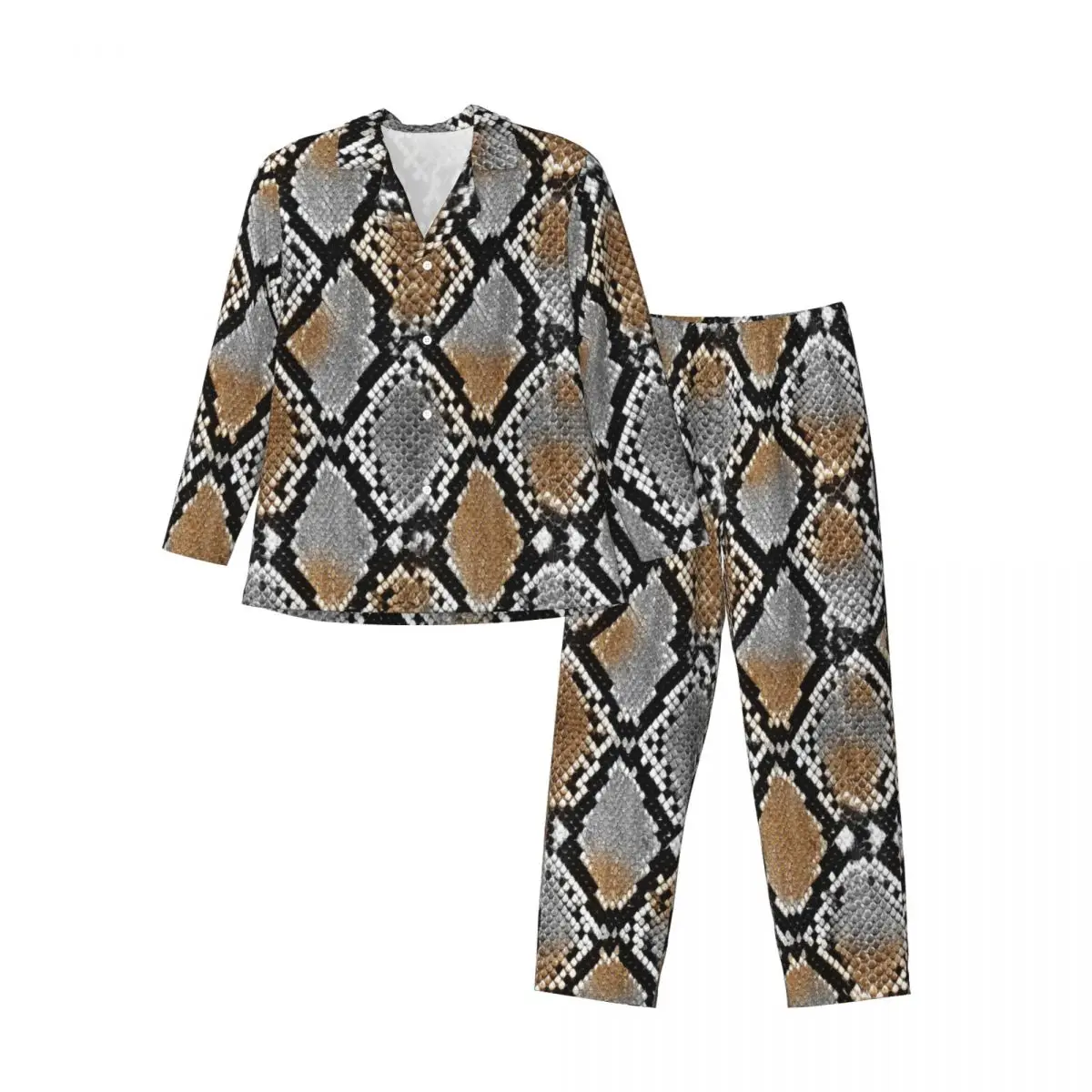 Snake Skin Long-sleeved Trousers Pajamas for Men Autumn and Winter Homewear Sleepwear Sets