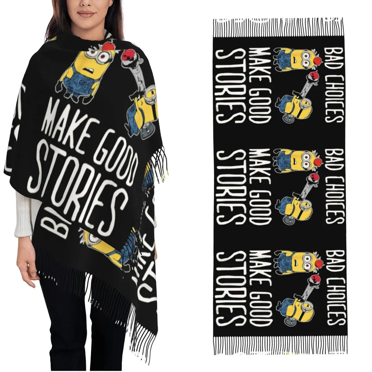 Women's Scarf with Tassel Despicable Me Minions Large Winter Fall Shawl and Wrap Humor Good Stories Daily Wear Pashmina Scarves