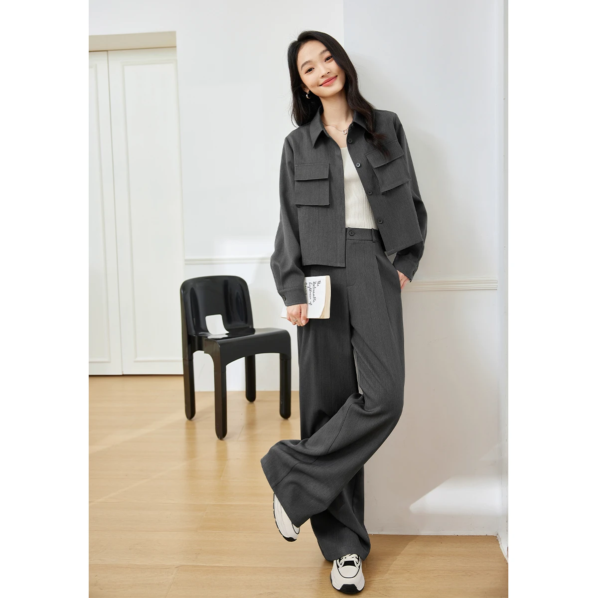 VIMLY Women's Two-piece Set 2026 Elegant Fashion Office Lady Long Sleeve Jacket Casual Long Pants Matching Outfit Female M8198