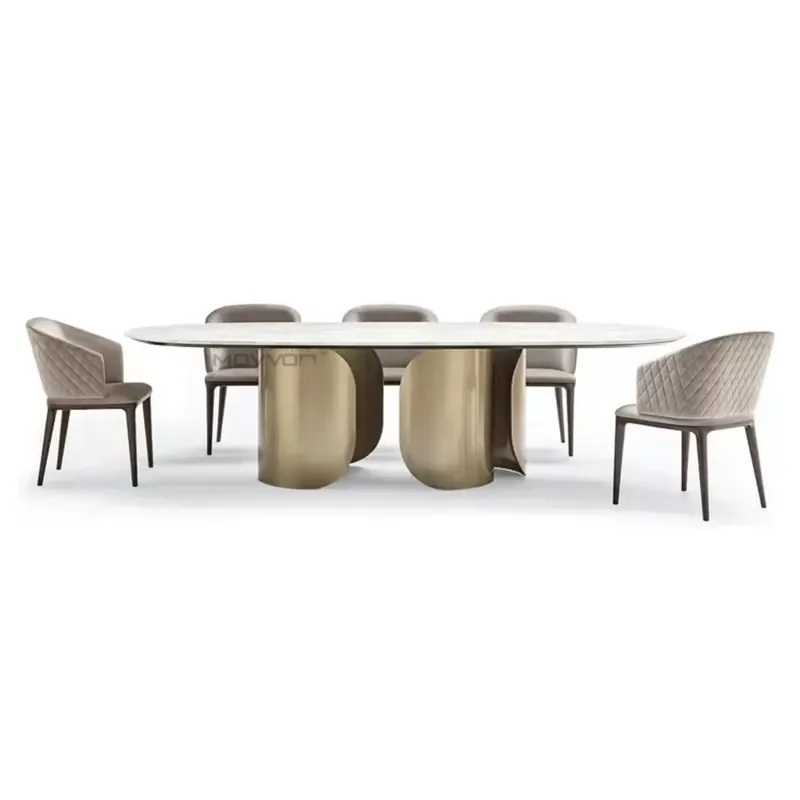 #High Level Classic Modern Dining Room Furniture White Marble Oval Dining Table with Stainless Steel Curve Base