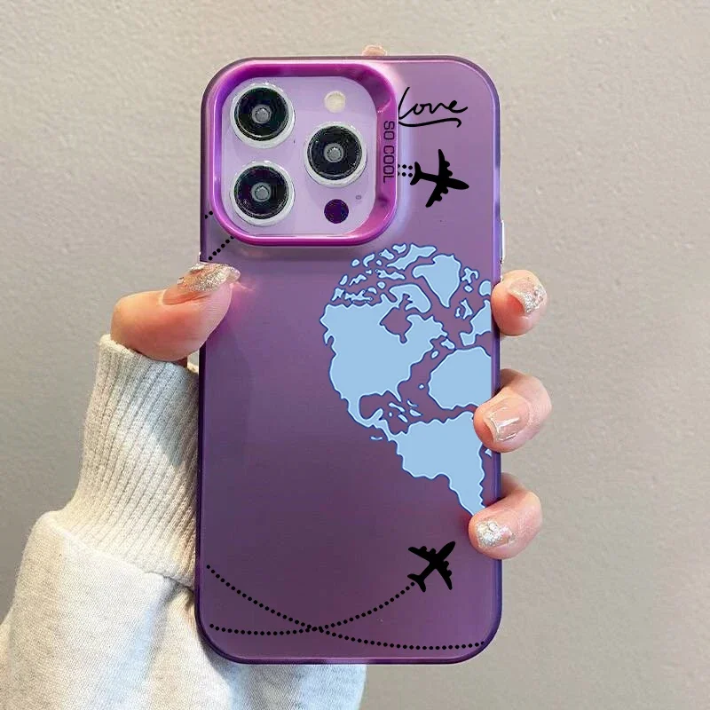 Aircraft Love Heart Couple Phone Case for IPhone 16 13 11 12 14 15 Pro Max Mini XS Max XR 14 Plus Plane Shockproof Cover Fundas