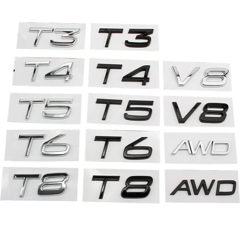 

Car Trunk T3 T4 T5 T6 T8 V8 AWD Words Letters Logo Emblem Badge Decals Sticker For Volvo S40 S60 S80 S90 XC40 XC60 XC80 XC90 V70
