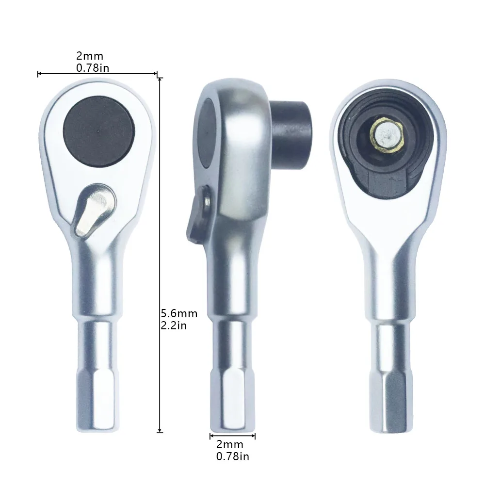 Mini llave de trinquete hexagonal: adaptadores de brocas hexagonales de 1/4", controlador de puntas de 72 dientes compatible con accesorios de extensiones de enchufe de 1/4 de pulgada