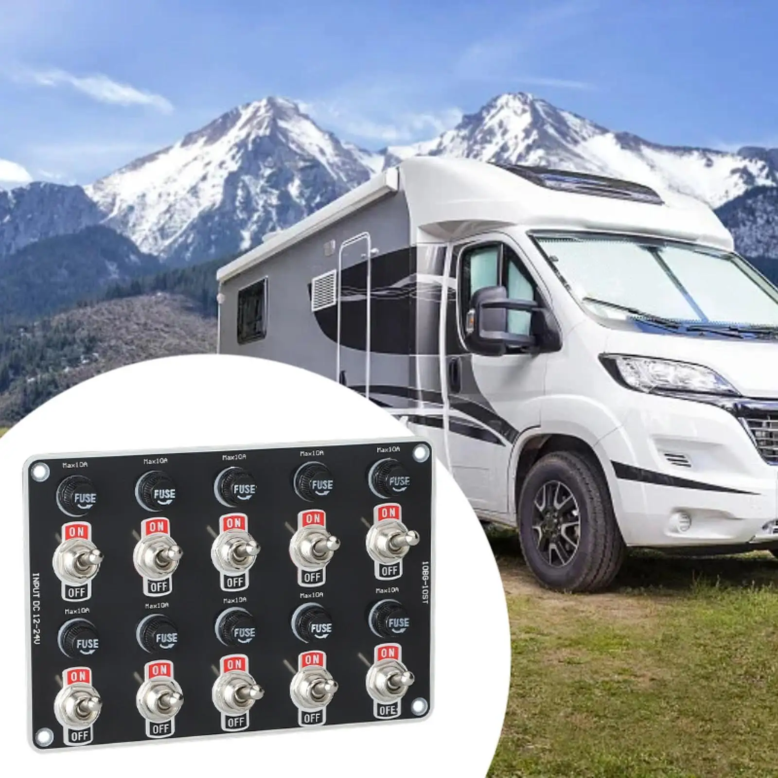 Multifunctional Rocker Switch 10 Gang RV Car Boat Motorhomes Professional Easy to Use Toggle Switch Panel on Off Switch 10A