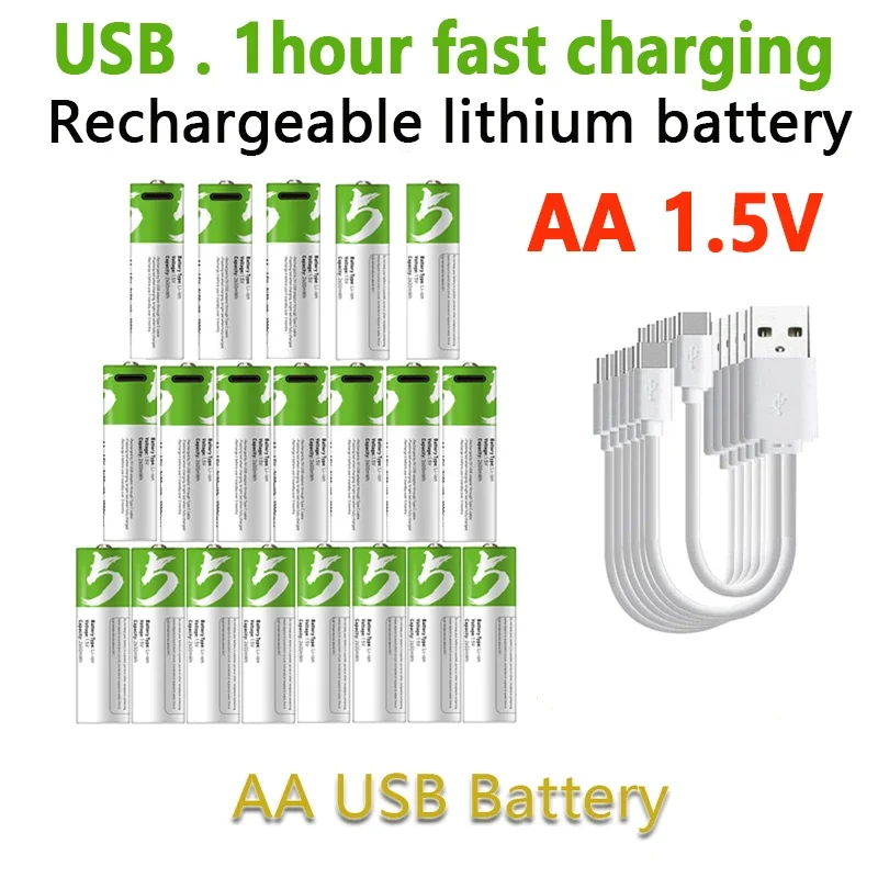 AA USB Rechargeable Lithium Ion Battery 1.5V AA 2600mwh Power Bank Lifepo4 Batteries Aaa Recharable Lipo4 Recharchable Original