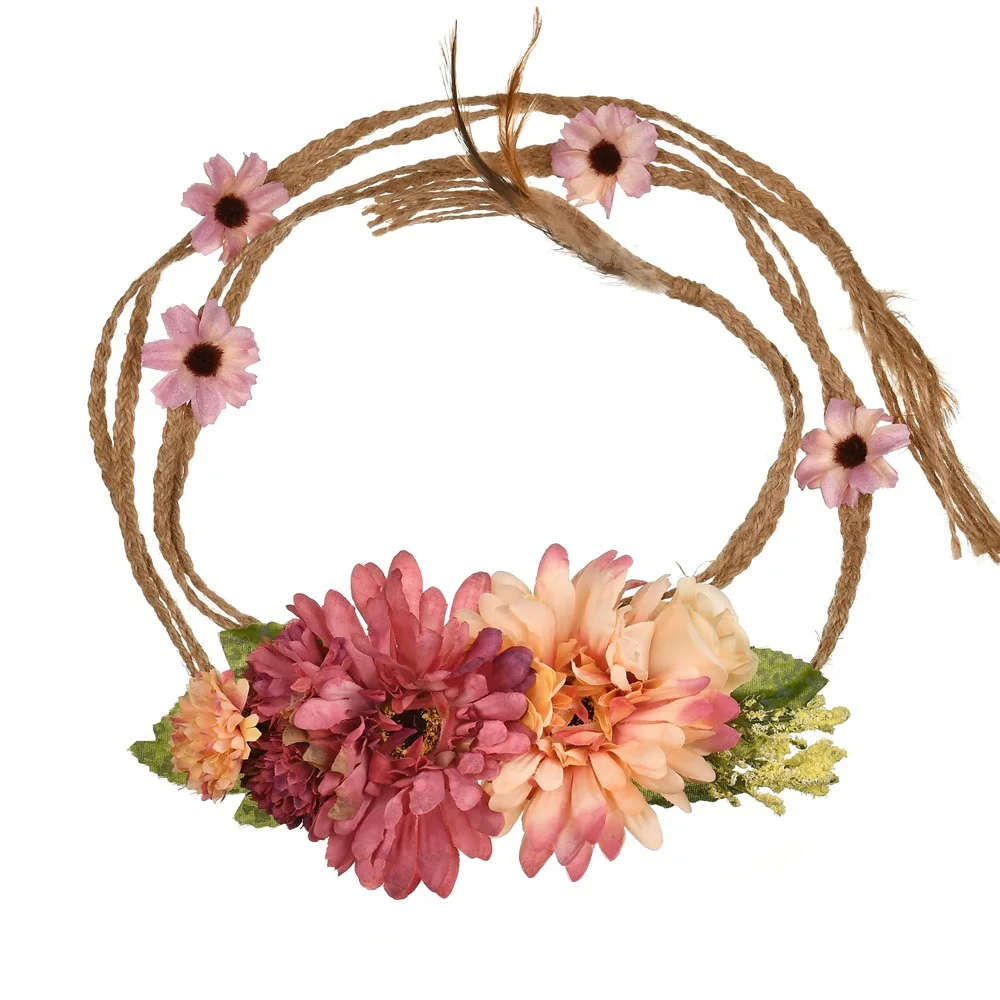 Bohemian imitation flower hemp rope woven waist rope seaside beach holiday headdress decorative belt