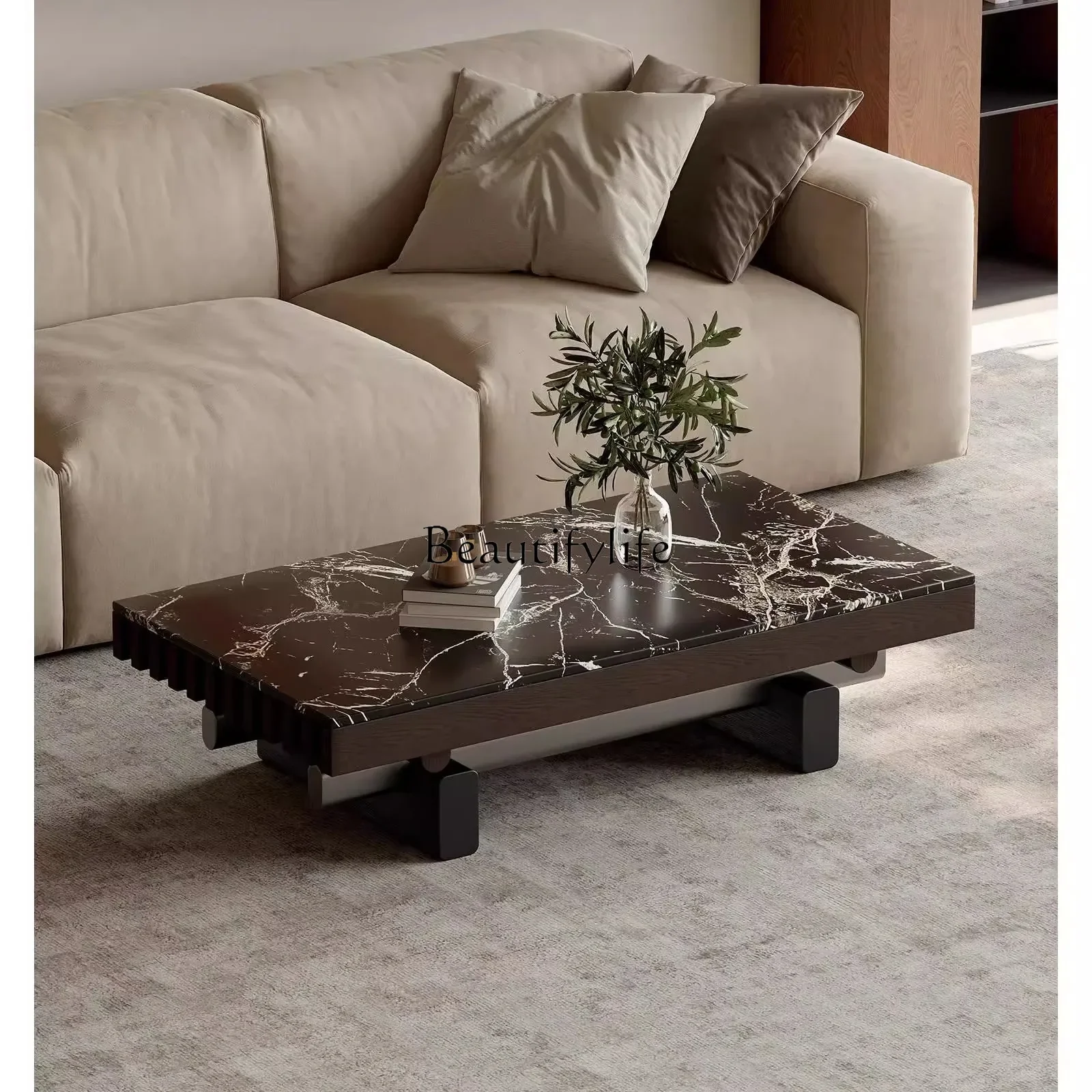 

GItalian minimalist rectangular marble coffee table living room home light luxury high-end designer small apartment