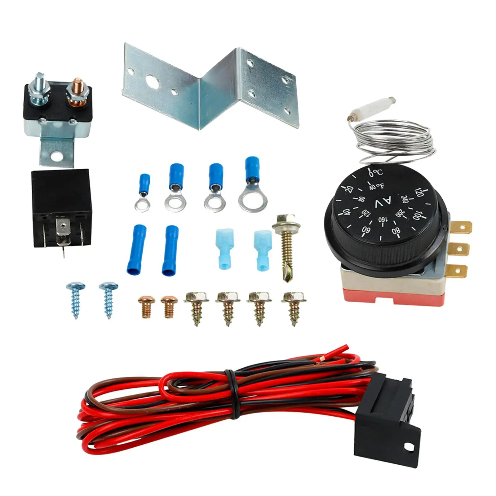 Electric 12V Radiator Fan Thermostat 3 Pin Control Relay Wire Set