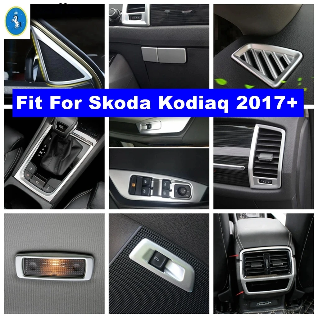 

Matte Car Interior Pillar A Speaker / Dashboard Air AC / Window Glass Lift Cover Trim Accessories For Skoda Kodiaq 2017 - 2023