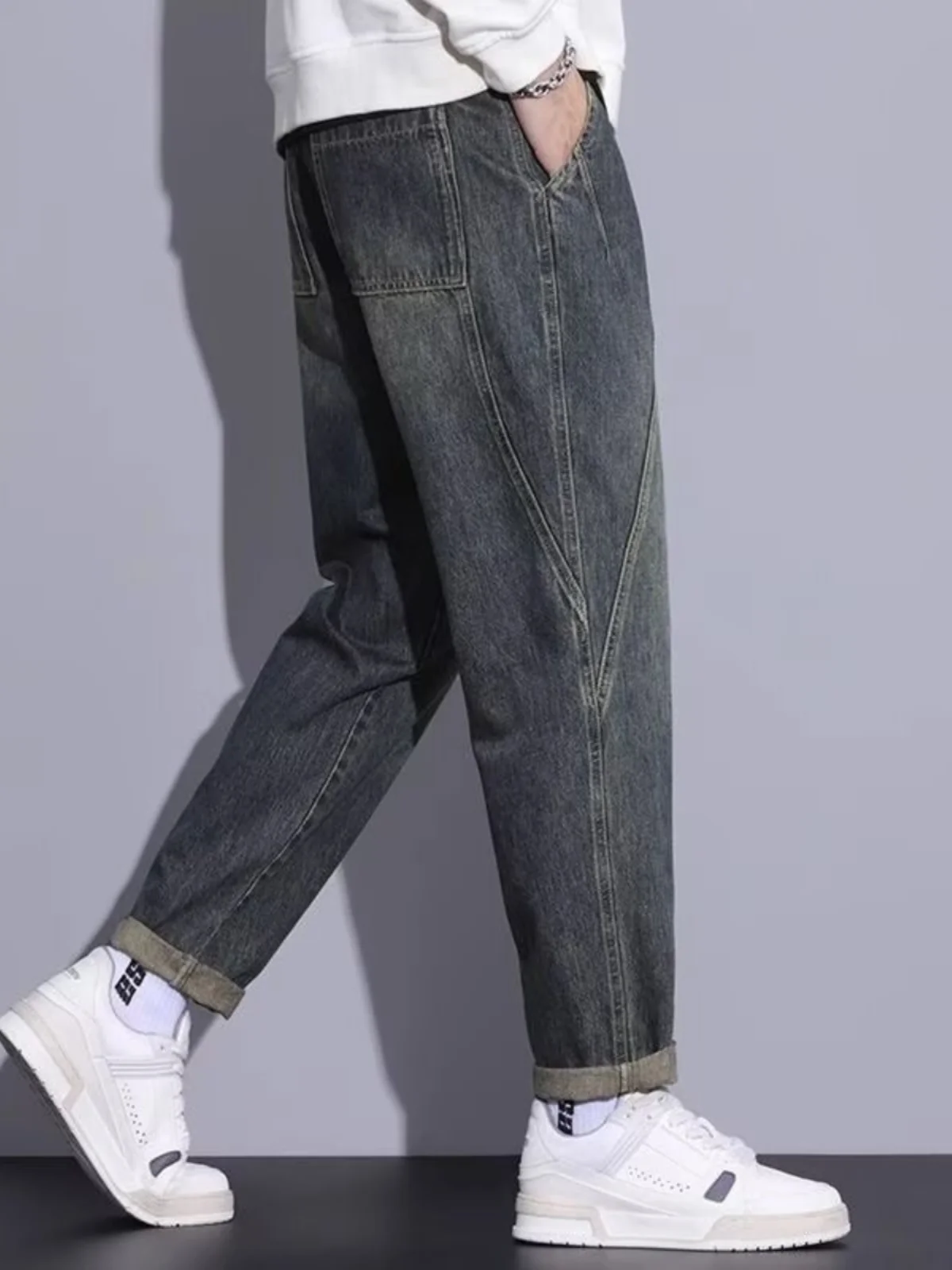 Plones vaqueros Retro americanos de gama alta para hombre, ropa de trabajo informal de pierna recta, plones largos ve...