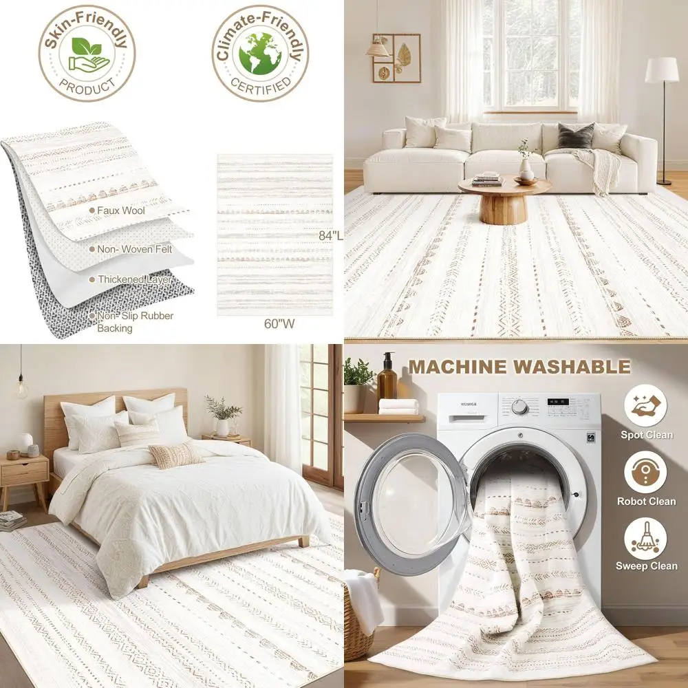 

Ковер в стиле бохо, 5x7 футов, нейтральный, большой, моющийся, устойчивый к пятнам, для гостиной, спальни, игровой комнаты и столовой - коричневый