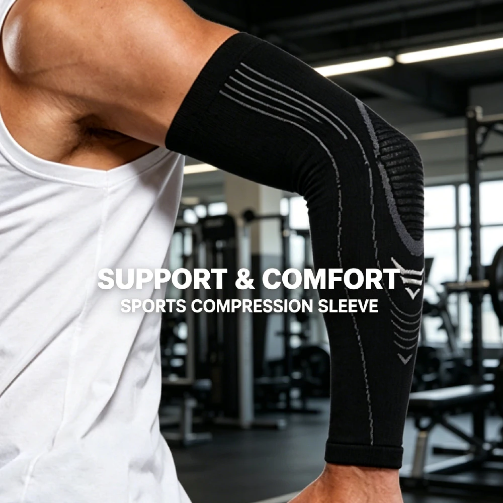 Lightweight Compression Arm Protector with Elbow Wrap for Runners CrossFit Tennis - Prevents Strain & Fatigue