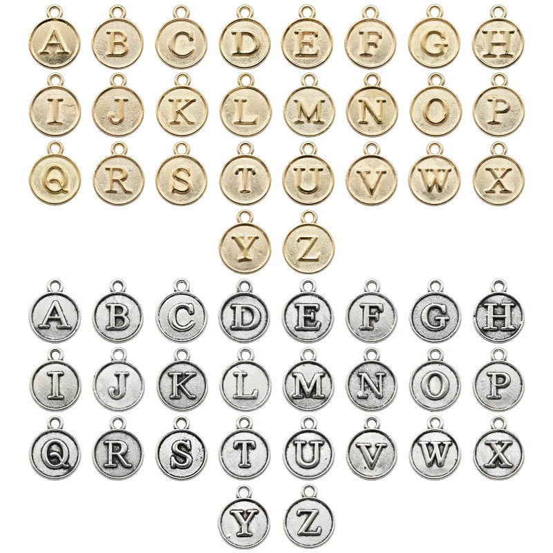 26pcs/set Two Color Round English Alphabet Charms Alloy Metal letter Pendants For DIY Women Men Jewelry Making Gifts