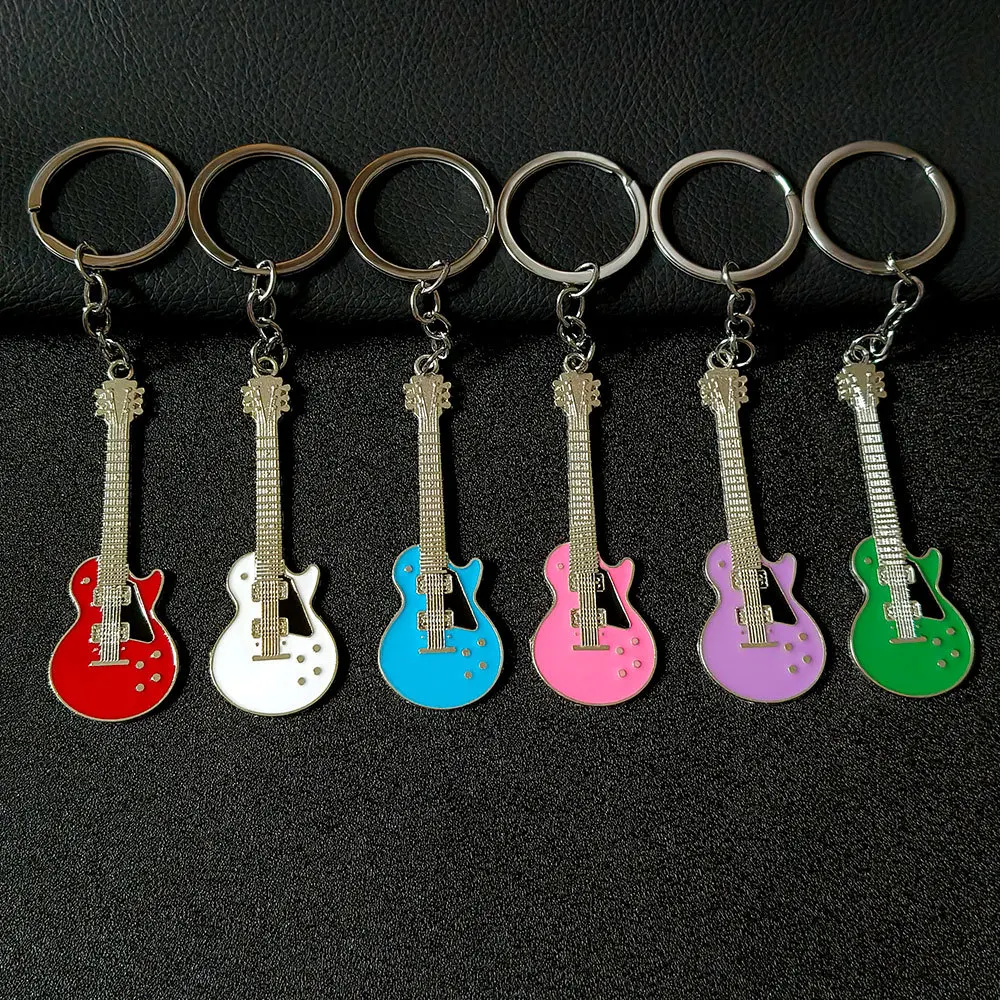 New Colorful Guitar Keychain Creative Musical Instrument Pendant Zinc Alloy DIY Student Schoolbag Backpack Pendant