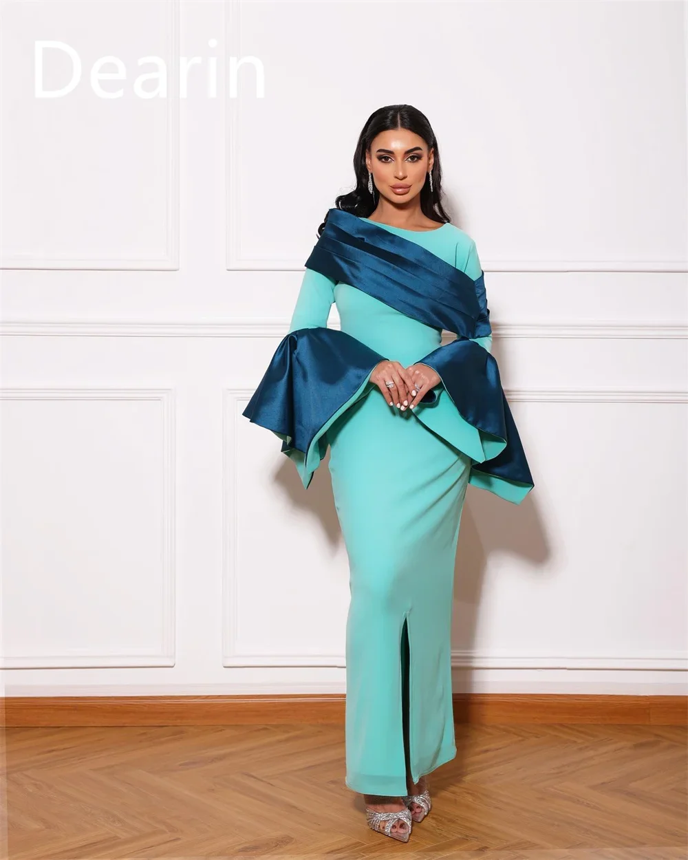 Customized Evening Dress Prom Gown Women Party Occasion Dearin Scoop Neckline Column Ankle Length Skirts Vertically Bespoke Occa