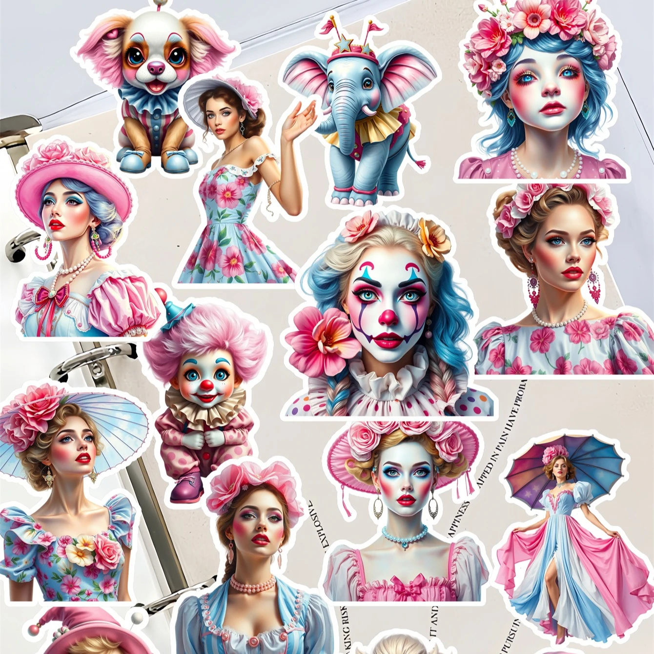 

19pcs Cute Retro Circus amusement park Stickers,Handbook Scrapbooking Literature And Art, Characters Decoration Mobile Phone