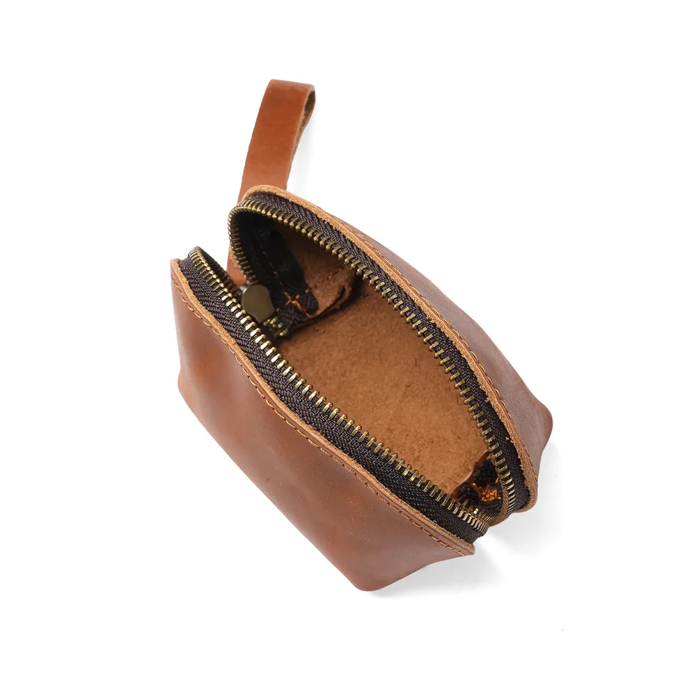 1143 Unisex retro crazy horse leather cowhide leather coin purse, casual portable card bag, zipper coin purse
