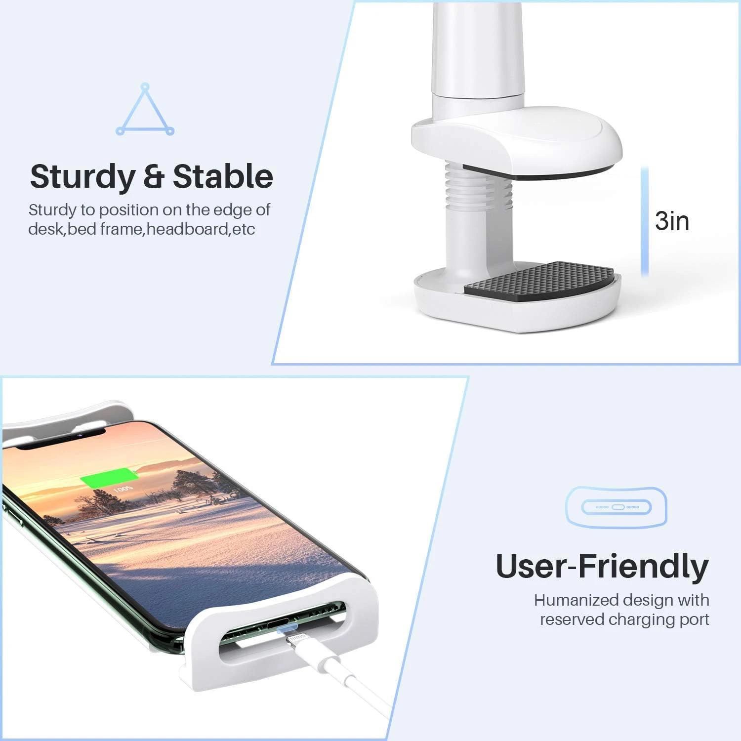 حامل ذراع هاتف محمول برقبة معقوفة ، حامل لهاتف آيفون ، سامسونج ، شاومي ، آيباد برو ، هواء ، ميني 11 ، مشبك أوقد على الطاولة ، سرير ، جهاز لوحي #2