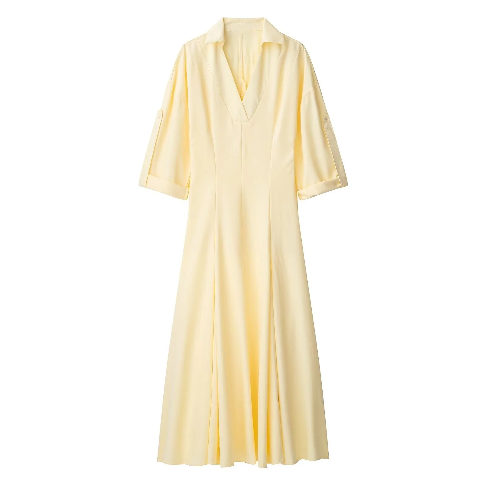 

UNIZERA2025 New Summer Women's Casual Fashion Simple Gentle Style Draped V-neck Short-sleeved Mid-length Dress