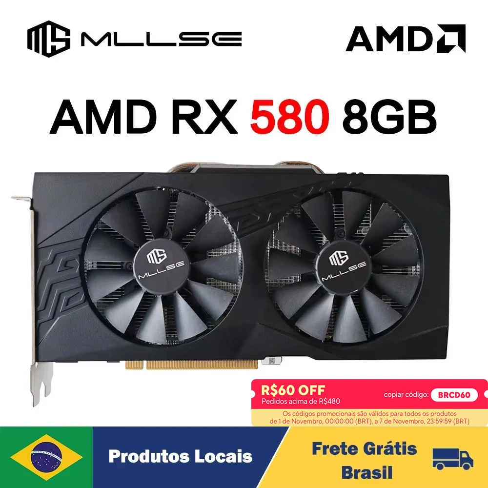 MLLSE AMD RX 580 8GB 2048SP Placa gráfica para jogos GDDR5 256Bit PCI-E 3.0 × 16 8Pin Radeon GPU Rx 580 Placa de vídeo Placa De vídeo