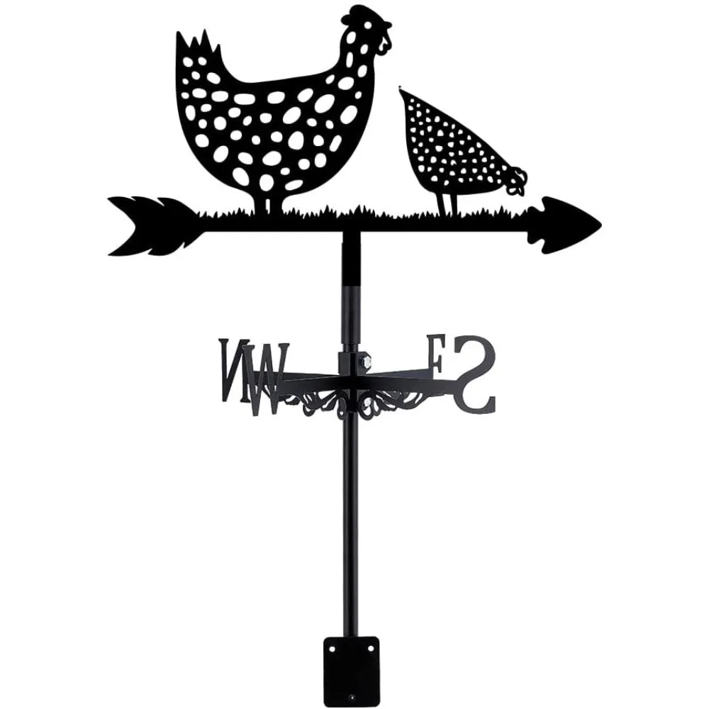

Rooster Weather Vane Spotted Chicken Wind Vanes for Yard Animals Metal Weathervane Roof Mount for Gardens Outside Black Weather