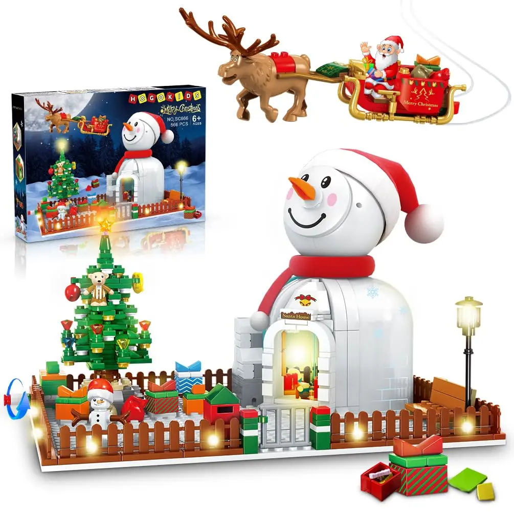 HOGOKIDS คริสต์มาส Santa House Building ชุด LED-Wintertime Snowman Building Block ชุด Xmas Tree Decors ของเล่นสําหรับวัยรุ่น Kid6 +