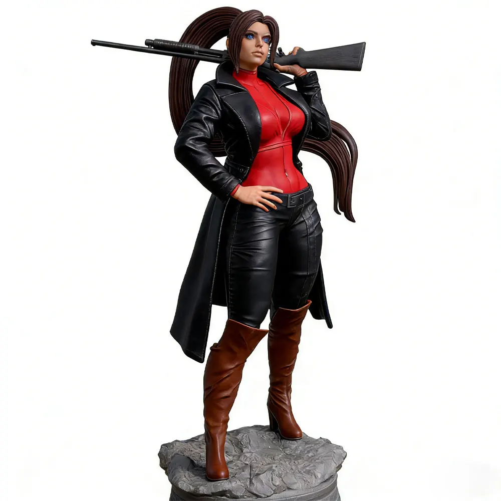 Estatua de resina en miniatura 1/24 de escopeta de mano, kit de modelo hecho a mano de 75 mm, impreso en 3D, sin pintar y requiere modelo de resina pintado a mano, chica de pelo largo sosteniendo un escopeta en el hombro, es un regalo ideal, que muestra el estilo artístico pintado a mano