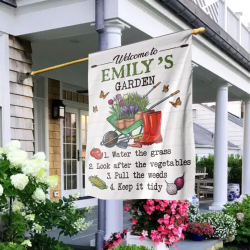 Personalized Gardening Flag, Garden Rules Flag, Gardening Wheelbarrow Flag