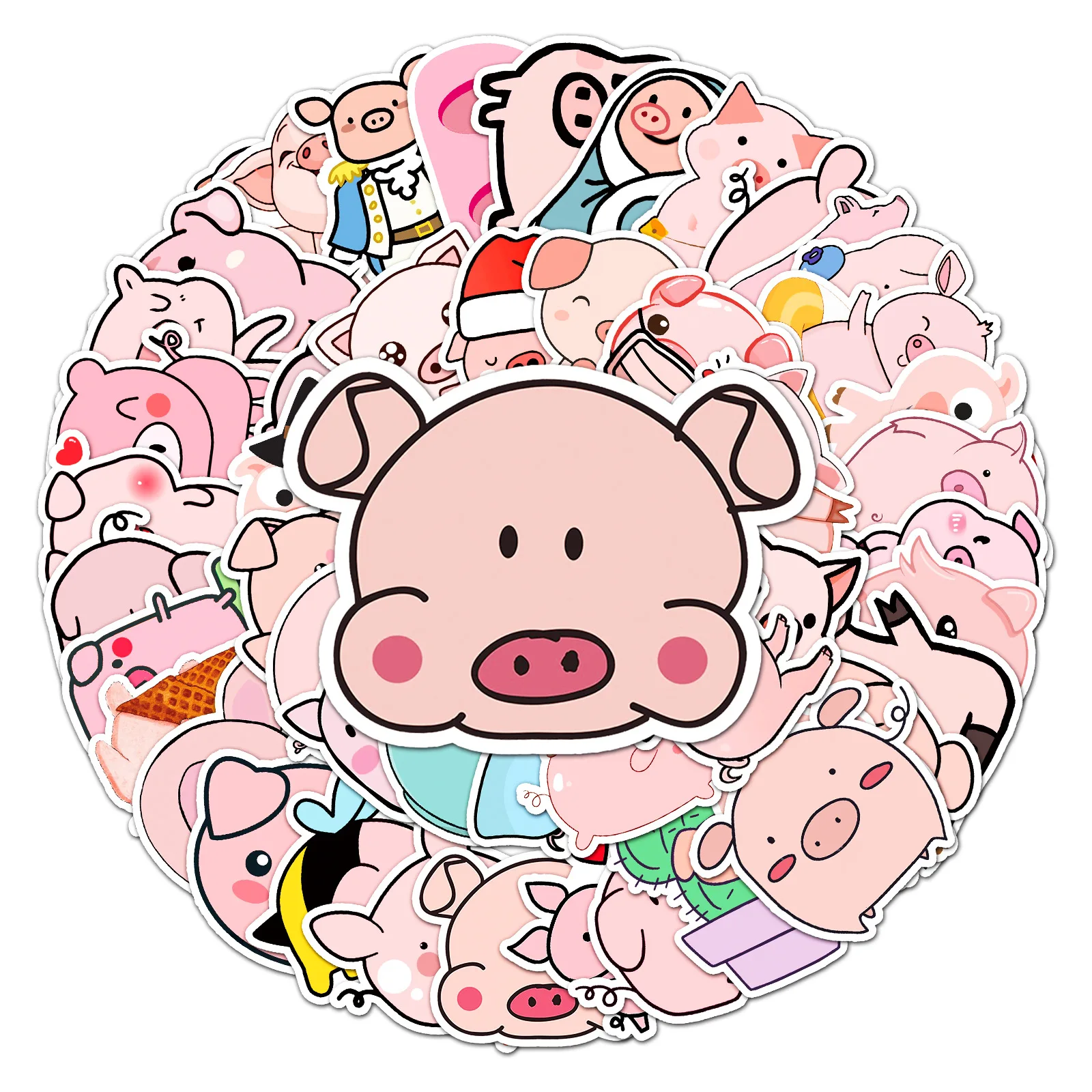 10/30/50PCS New Trendy Cartoon Pink Cute Pig Graffiti Helmet Water Cup DIY Waterproof PVC Children\'s Toy Reward Sticker Wholesal