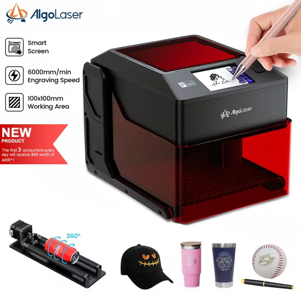 

AlgoLaser PIXI 3W 5W 10W Desktop Handwriting Smart Engraving Machine With Enclosure Touch Screen DIY Tool Holiday Handmade Tools