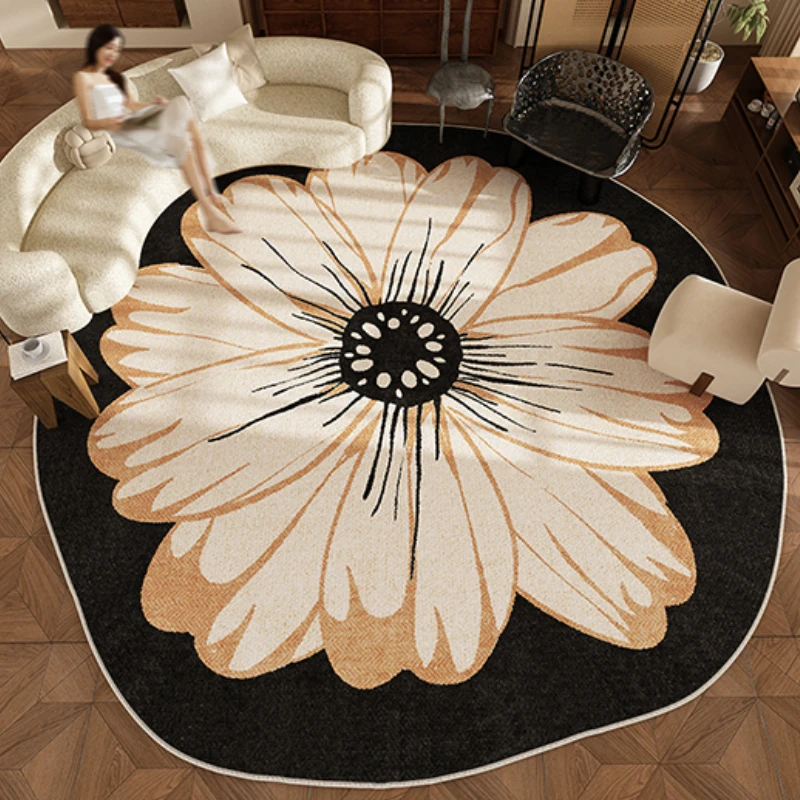Retro Style Carpets for Living Room Large Area Bedroom Decor Carpet Home Washable Soft Study Rug Flower Shape Non-slip Floor Mat