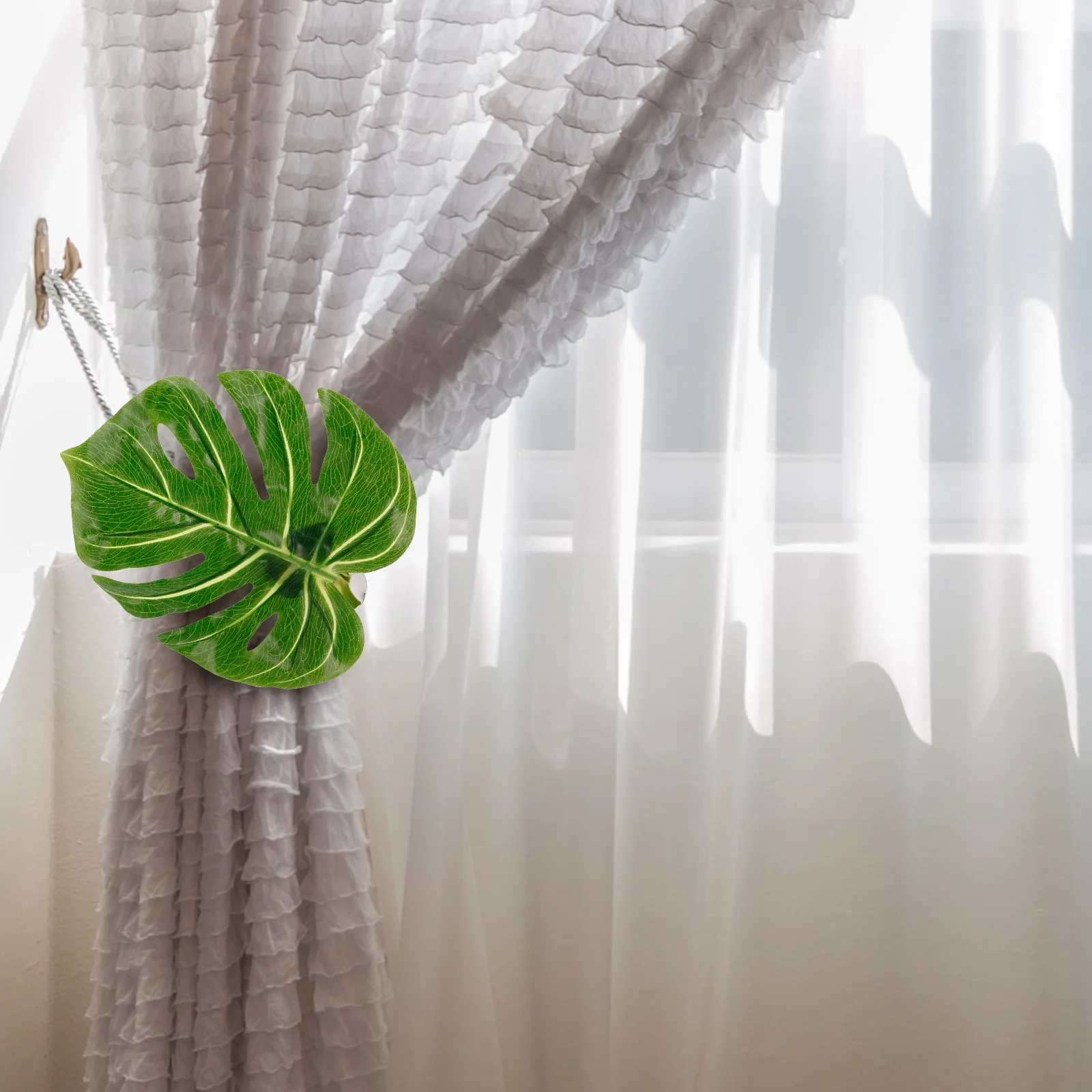 

Artificial Green Monstera Leaf Curtain Tiebacks Buckle Nursery Curtain Holder Clamp Cute Drapes Clips Home Decor